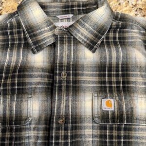 Carhartt Flannel Plaid Shirt Men M Tan Black Original Fit Pocket Work Chore